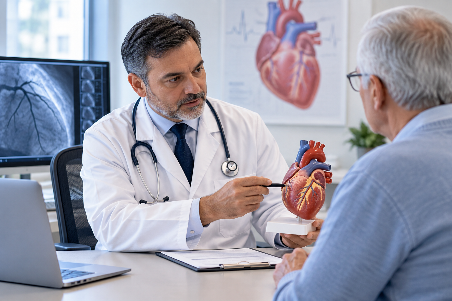 Cardiologist discussing cardiovascular surgical evaluation with a patient