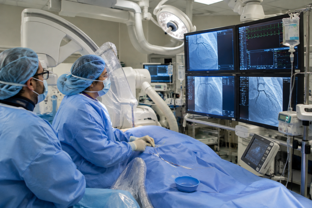 Cardiovascular cath lab for cardiac catheterization and catheter-based treatment