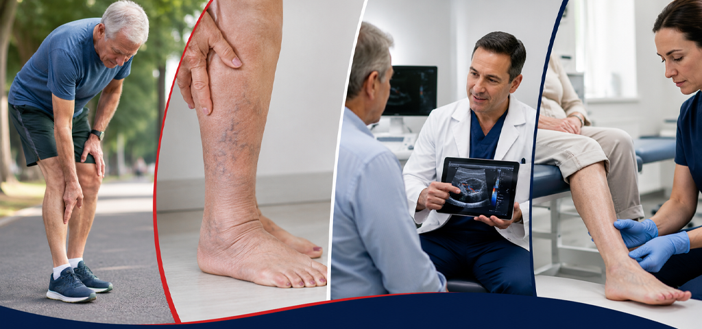 Patient receiving evaluation for leg circulation symptoms